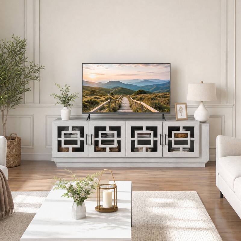 Angle. WELLFOR - TV Stand for TV up to 75" with 4 Door, Elegant Design Entertainment CenterTV Console for Living Room Bedroom - Oak.