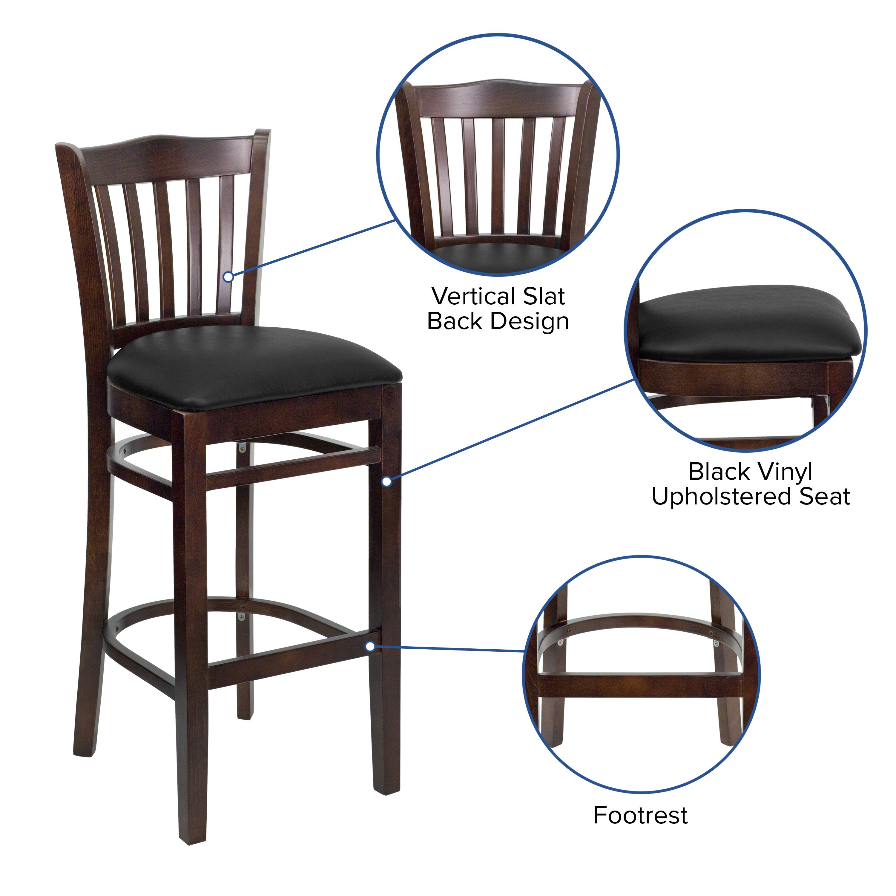 Vertical Slat Back Design  
Black Vinyl Upholstered Seat  
Footrest