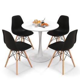 Gymax - 5 PCS Dining Set Modern Round Dining Table 4 Chairs for Small Space Kitchen - Black, White, Natural