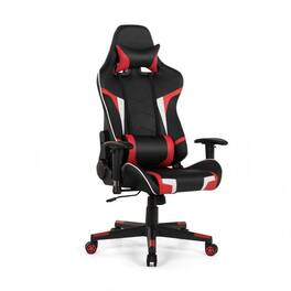 SKONYON - Reclining Swivel Gaming Chair with Massage Lumbar Support - Red