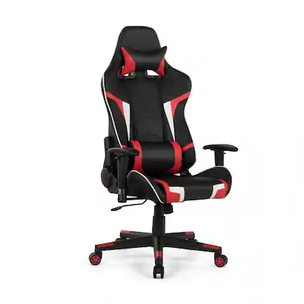 Front. SKONYON - Reclining Swivel Gaming Chair with Massage Lumbar Support - Red.