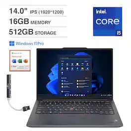 Lenovo - ThinkPad E14 Laptop 14.0 WUXGA (Intel i5-1335U, 16GB DDR4, 512GB SSD, Win 11 Pro) w/Office 365 , USB Hub - Graphite Black