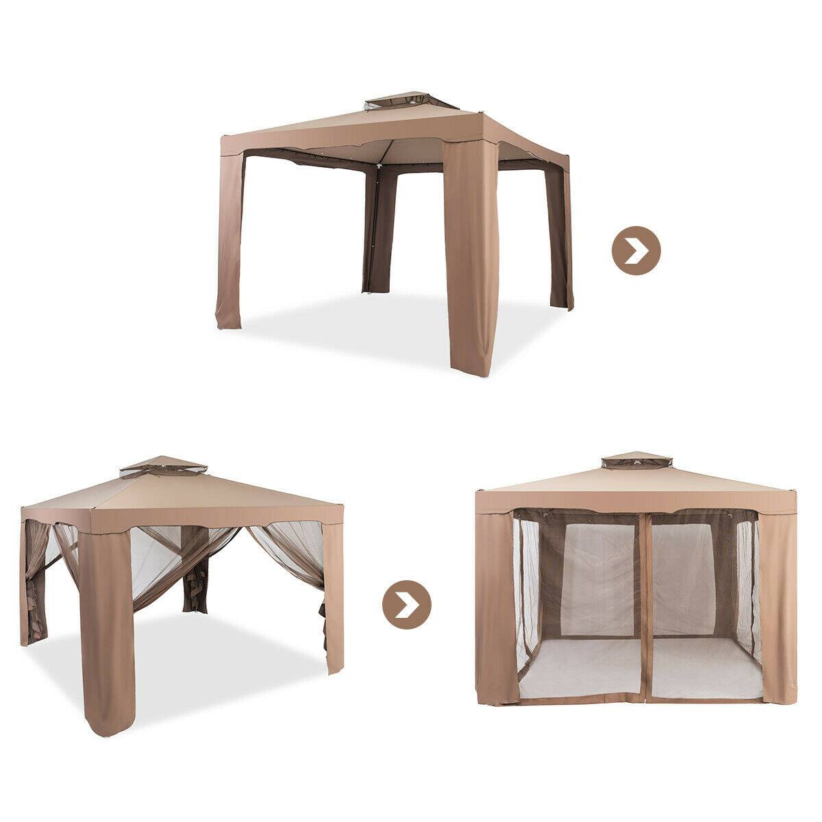 Alt View 3. Gymax - Gymax 10'x 10' Canopy Gazebo Shelter W/Mosquito Netting Outdoor Patio Coffee - Coffee.