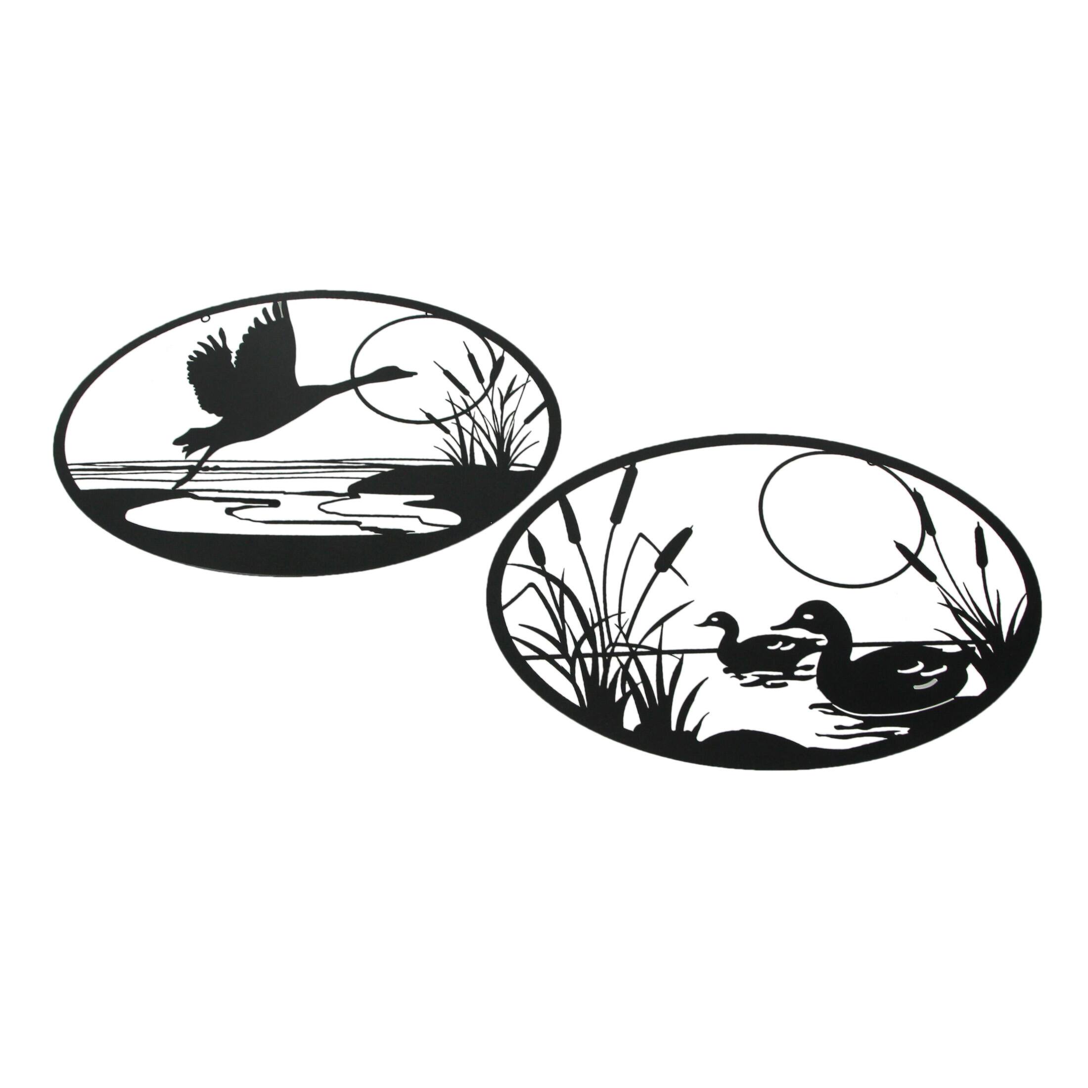 Front. Mayrich Company - Set of 2 Black Metal Goose And Ducks Wall Art Decorative Sculpture Home Decor - Black.