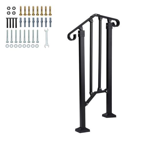 Front. Winado - 1PC Handrails Steps Stair Fits 1-2 Steps Hand Rail, Adjustable Stair Railing for Indoor Outdoor Yard Concrete Porch - Black.