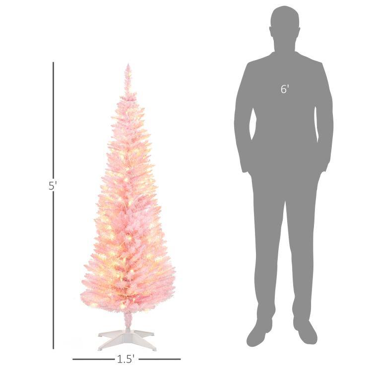 Alt View 3. PULUZ - 5ft Pencil Christmas Tree, Slim Artificial Christmas Tree with Realistic Branches and Warm White LED Lights - Pink.