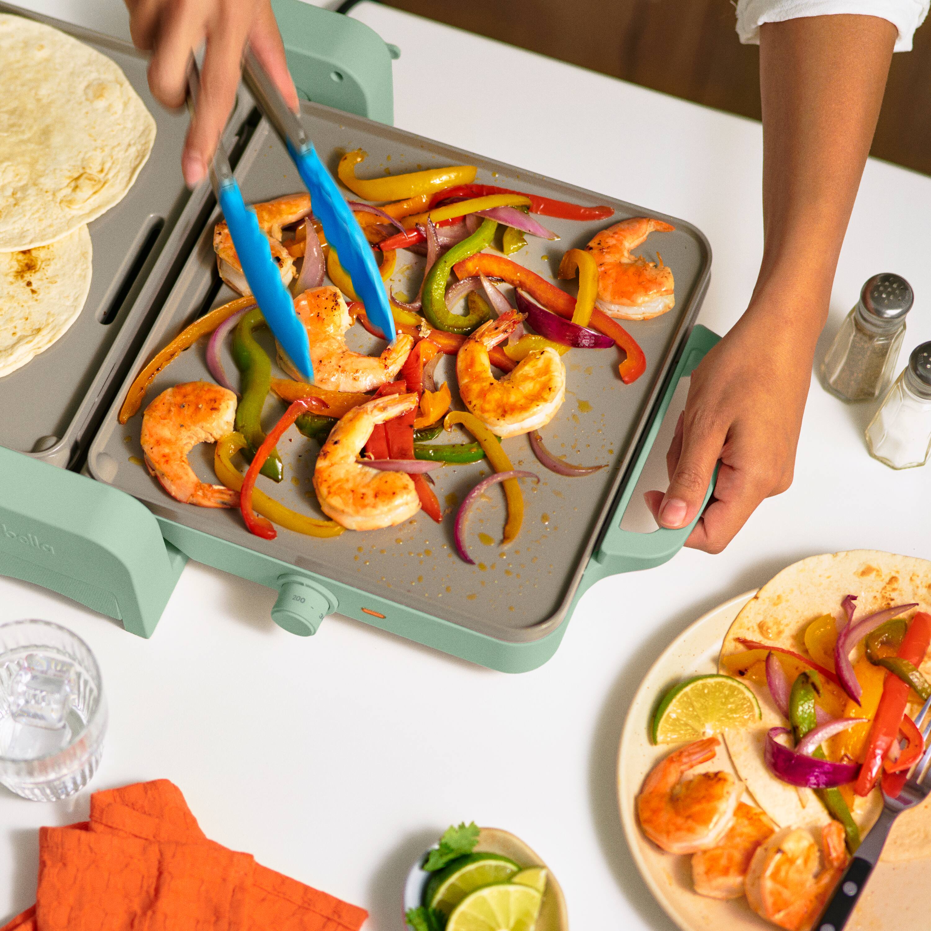 Alt View 8. Bella - Fits-anywhere Kitchenware: 10" x 20" Fold & Store Dual Temp Electric Griddle - Seaglass.