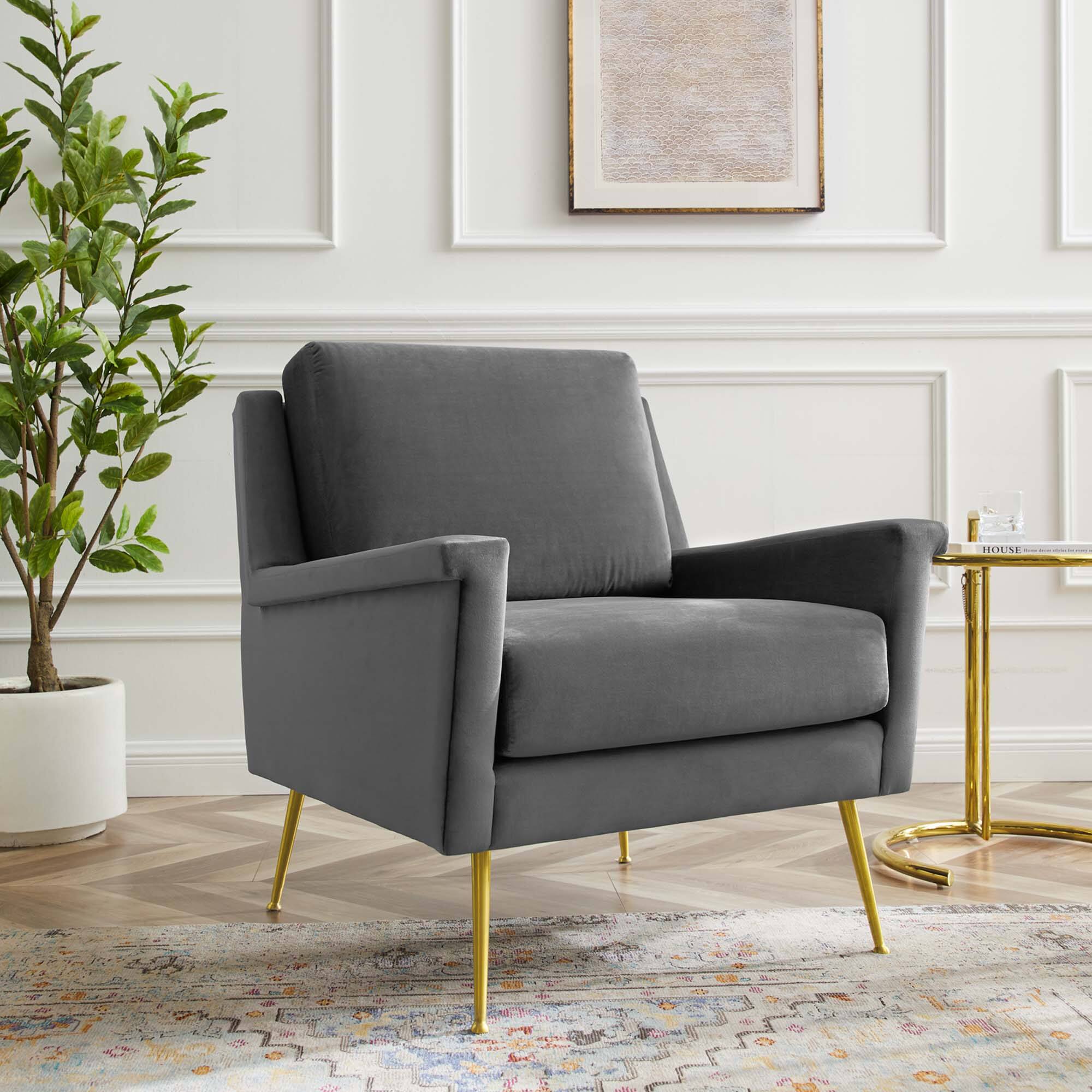 Chesapeake Performance Velvet Armchair by Modway - Gold Gray
