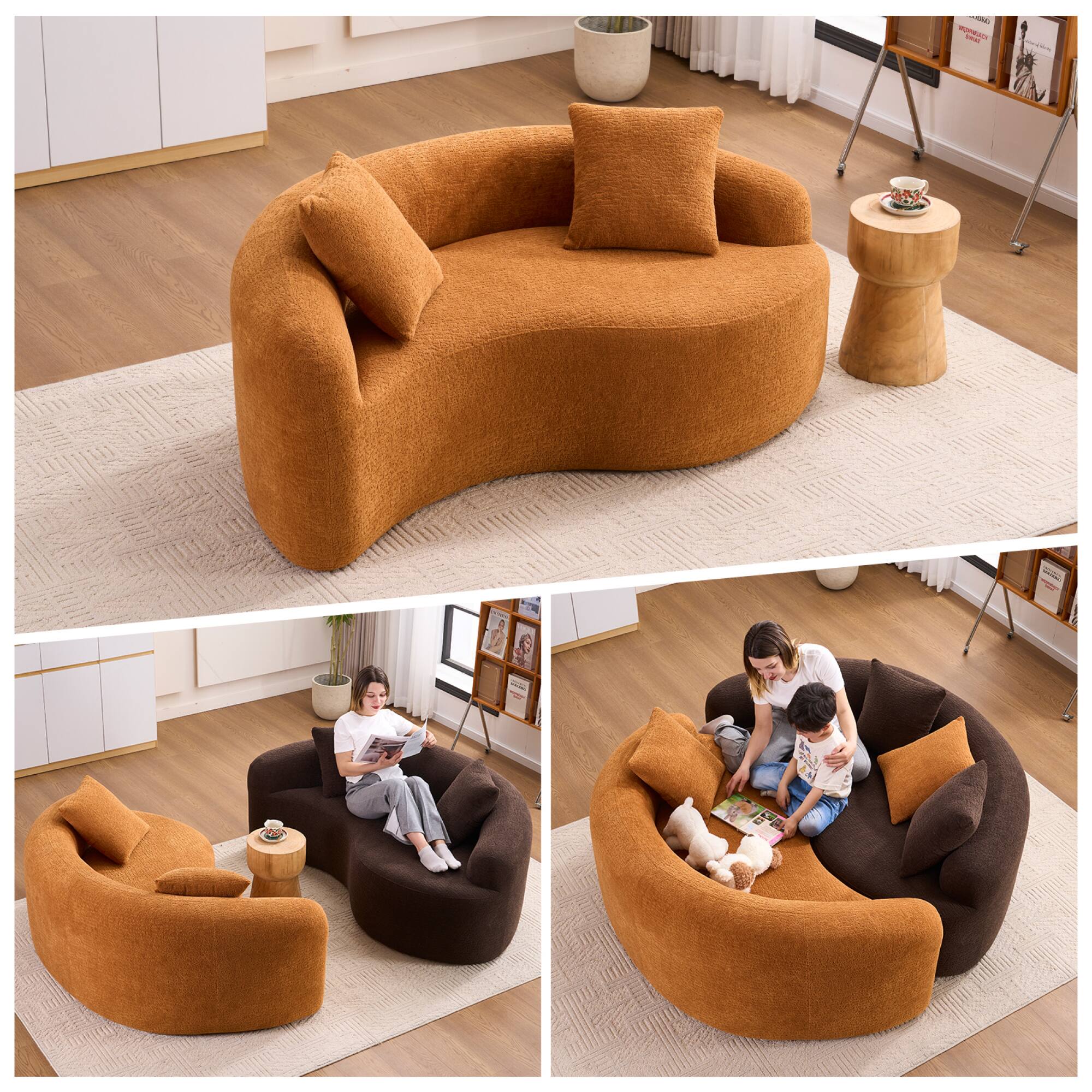 GOODSILO - S-Curved Sectional Sofa with Dual-Depth Seating, Luxurious Chenille Upholstery, and Space-Saving Design - Orange