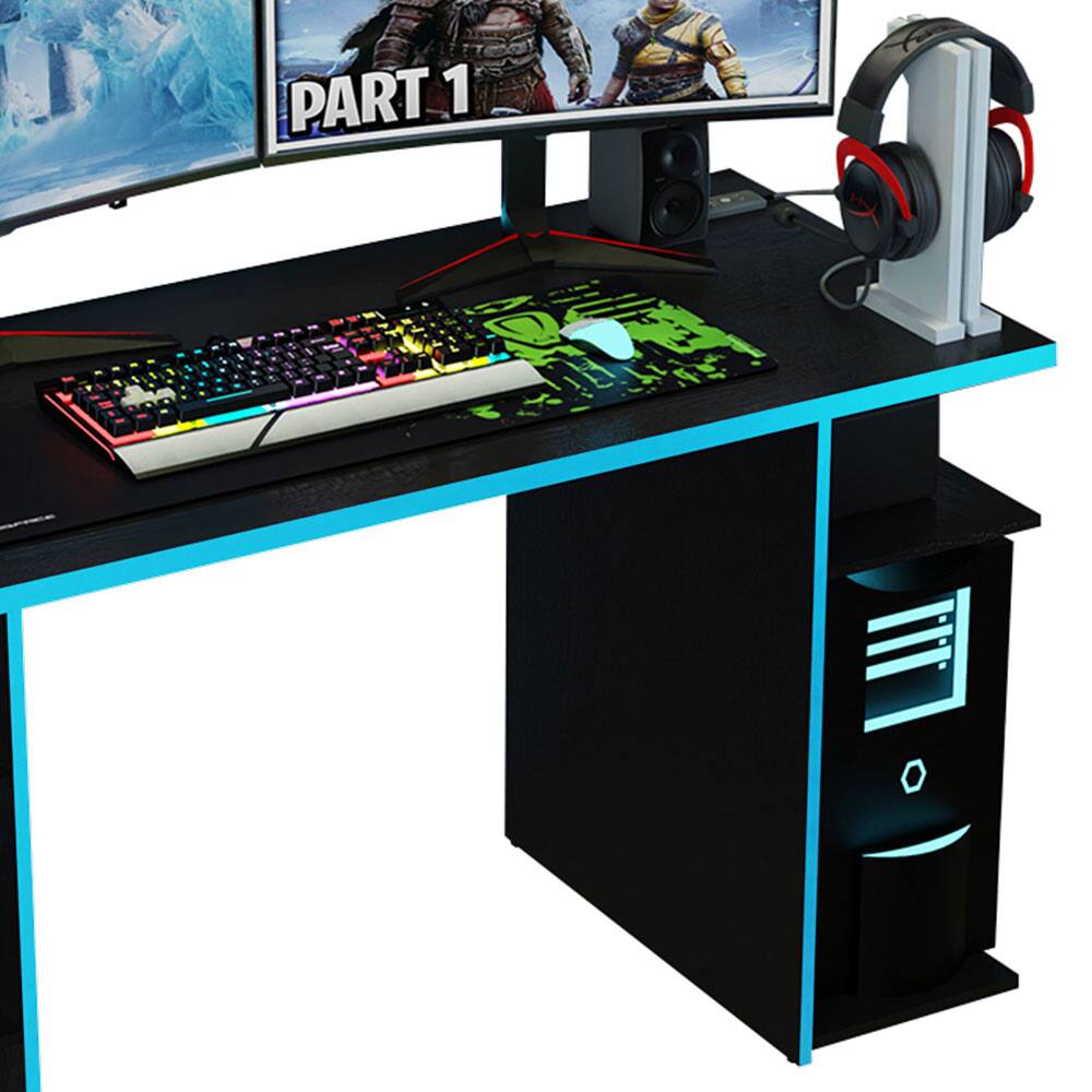 Alt View 1. Madesa - Madesa Large Gaming Computer Desk 53 Inch with 5 Open Shelves - Black/Blue - Blue/Black.