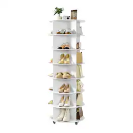 VEVOR - 7 Tiers Rotating Shoe Rack Tower with Wheels, Movable 360° Spinning Carousel Display, Lazy Susan Organizer Closet Shelf - White