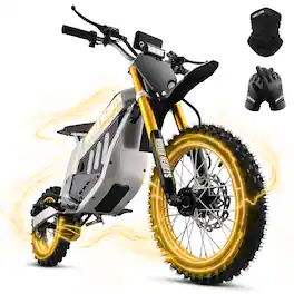 Hover Heart - Electric Dirt Bike 1500W 48V 30Ah Dual Battery 3-Speed Up to 20 MPH Hydraulic Brakes Adjustable Suspension - 59.8in - White