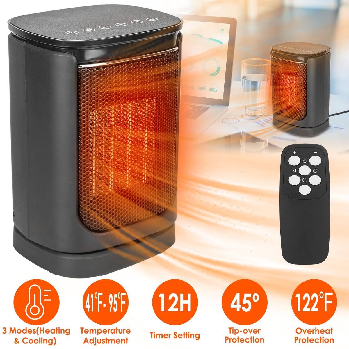 4YF-95FF

12H

45

122F

3 Modes(Heating Temperature Timer Setting & Cooling) Adjustment

Tip-over Protection

Overheat Protection