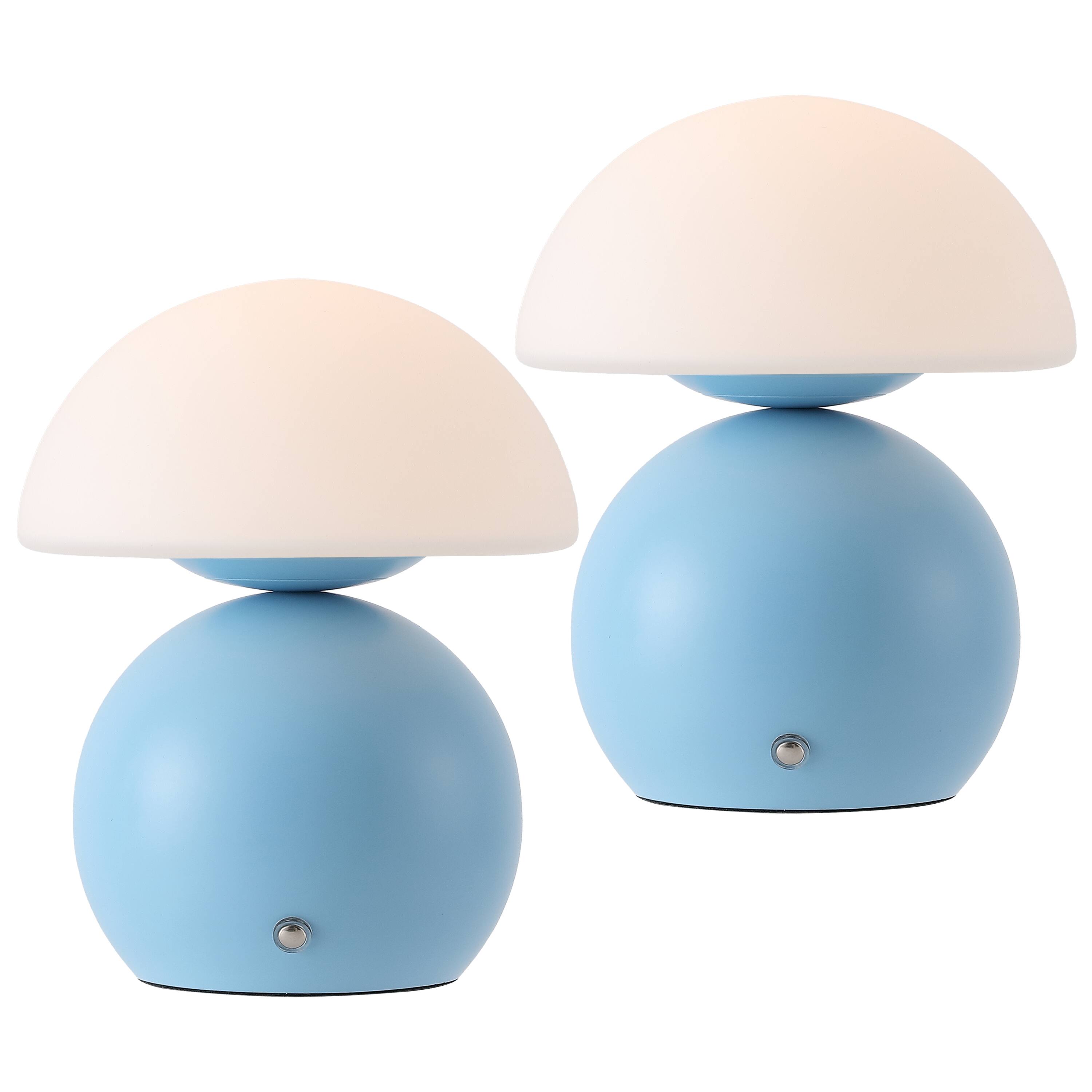 Front. Jonathan Y - Kanya 7.25" USB-C Rechargeable Table Lamp Set of 2, Tide Pool Blue Metal Base, White Glass Dome Shade and Touch Dimmer - Tide Pool Blue.