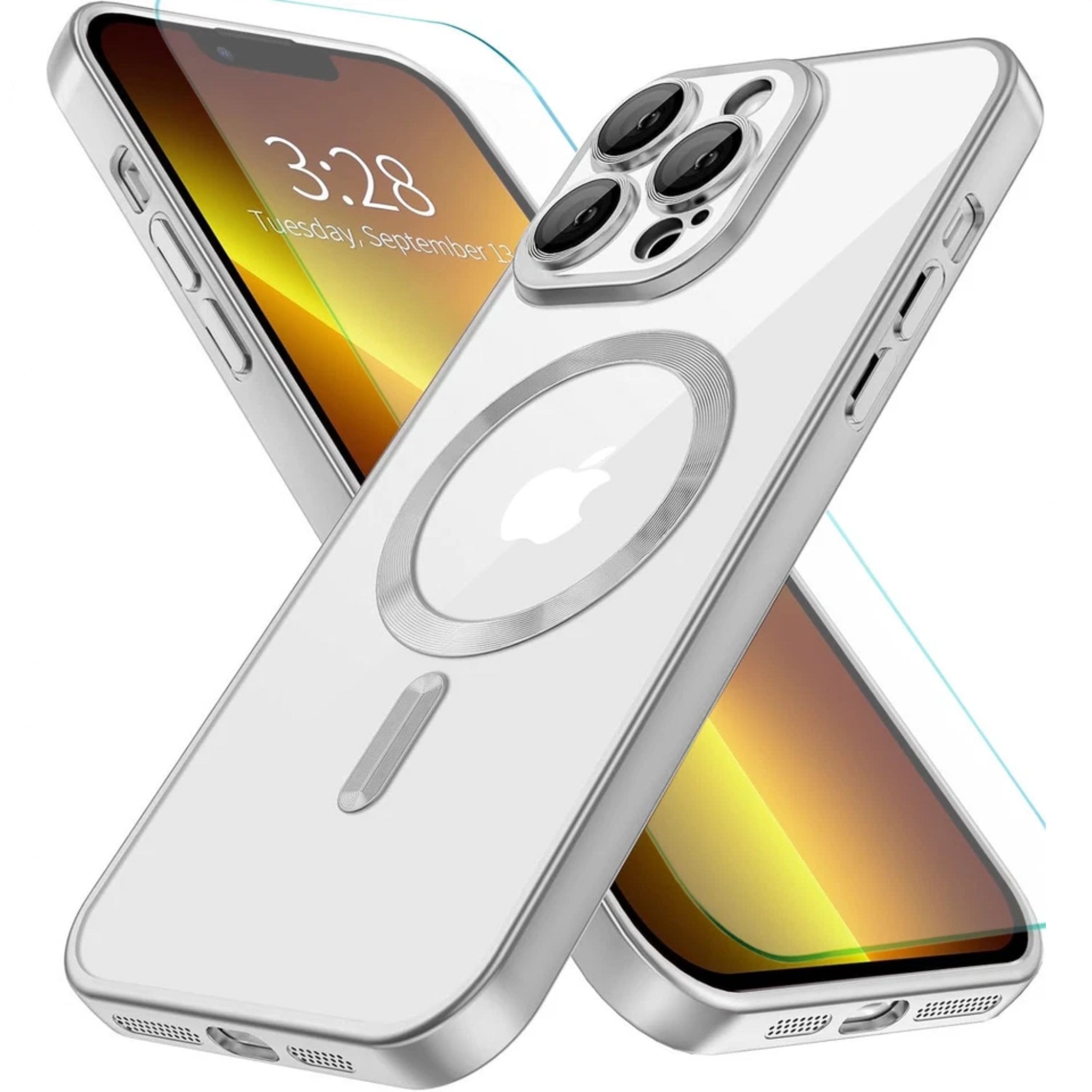 Kitcheniva - Rugged Shockproof Protective Case Plus Tempered Glass For iPhone 13 Pro - Silver
