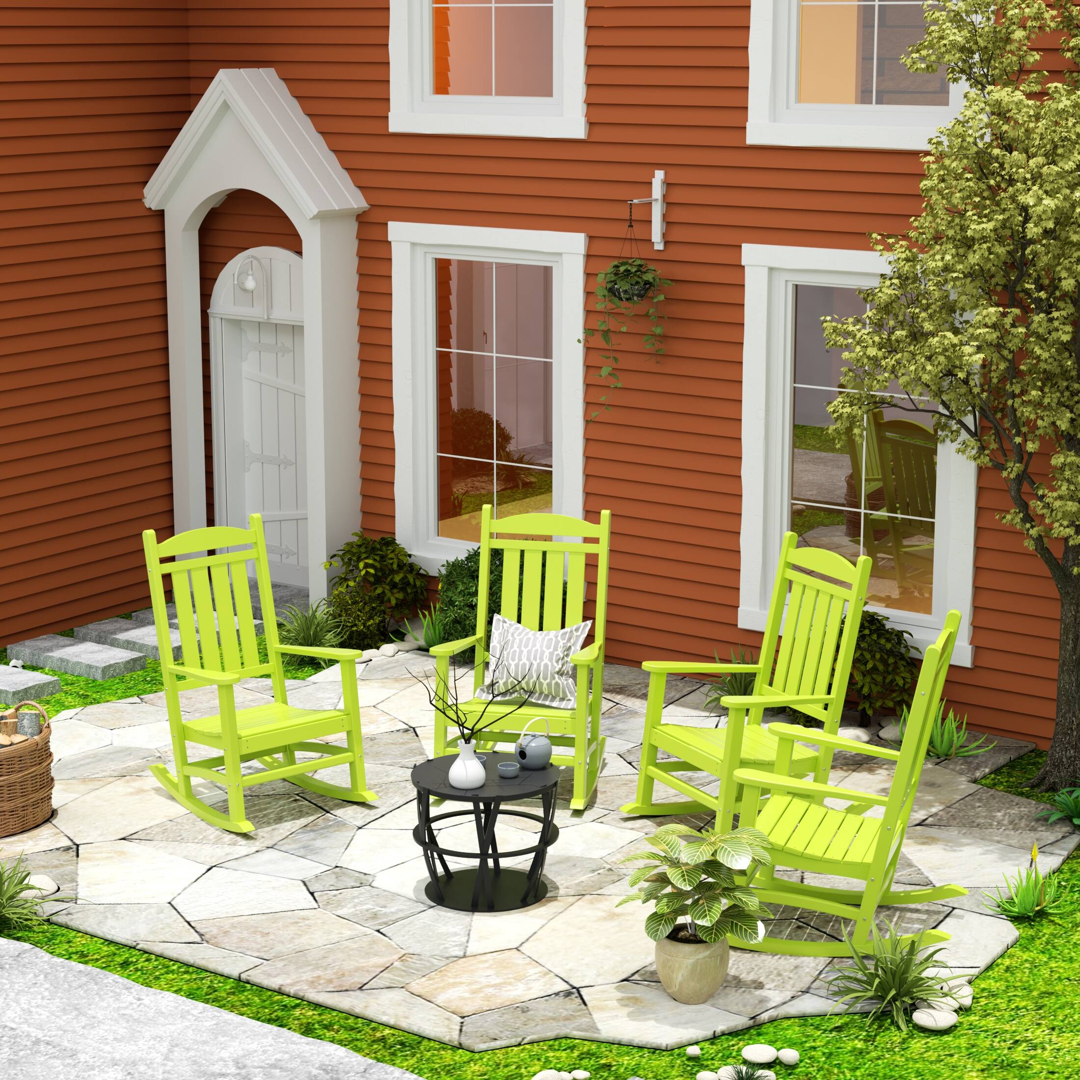 Angle. WestinTrends - WestinTrends Malibu Outdoor Patio Poly Classic Porch Rocking Chair (Set of 4) - Lime.