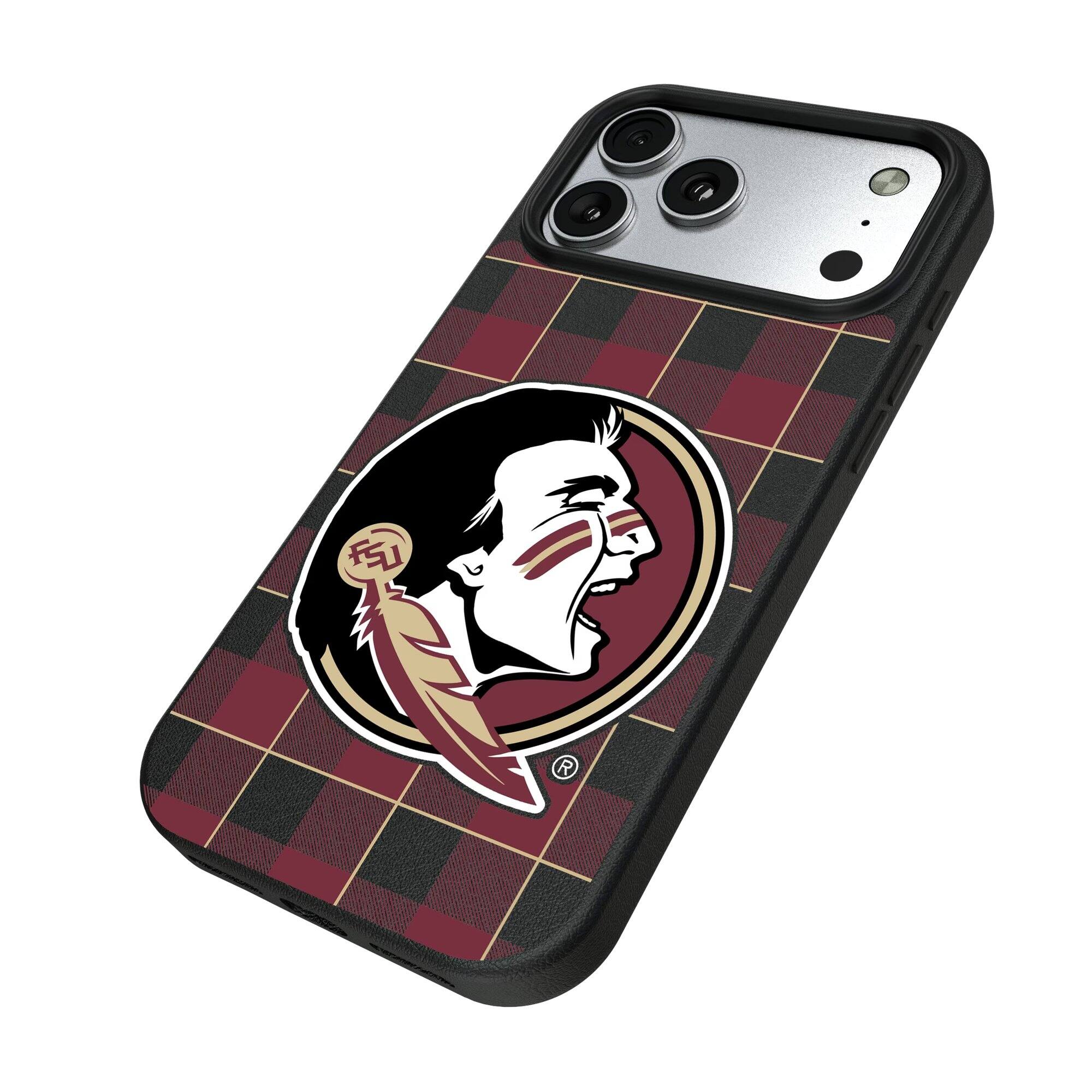 Alt View 1. Keyscaper - Florida State Seminoles Plaid Magnetic Bump iPhone Case - 16 Pro - Black.