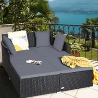 Costway Outdoor Patio Rattan Daybed Pillows Cushioned Sofa Furniture - Gray - Front_Zoom