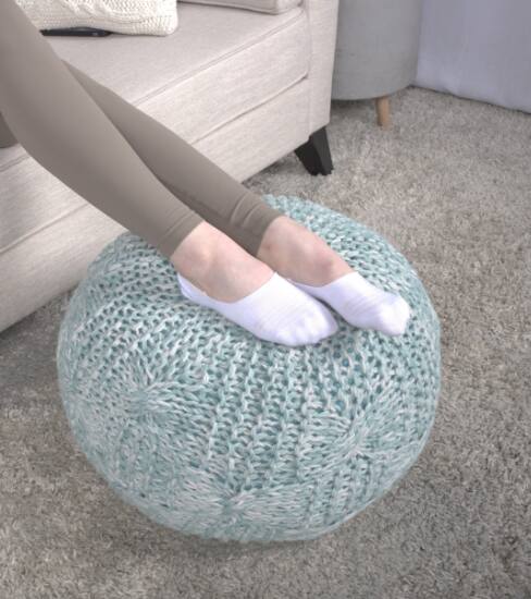 Front. Tiramisubest - Baltazar Knitted Round Pouf, Aqua - Beige.