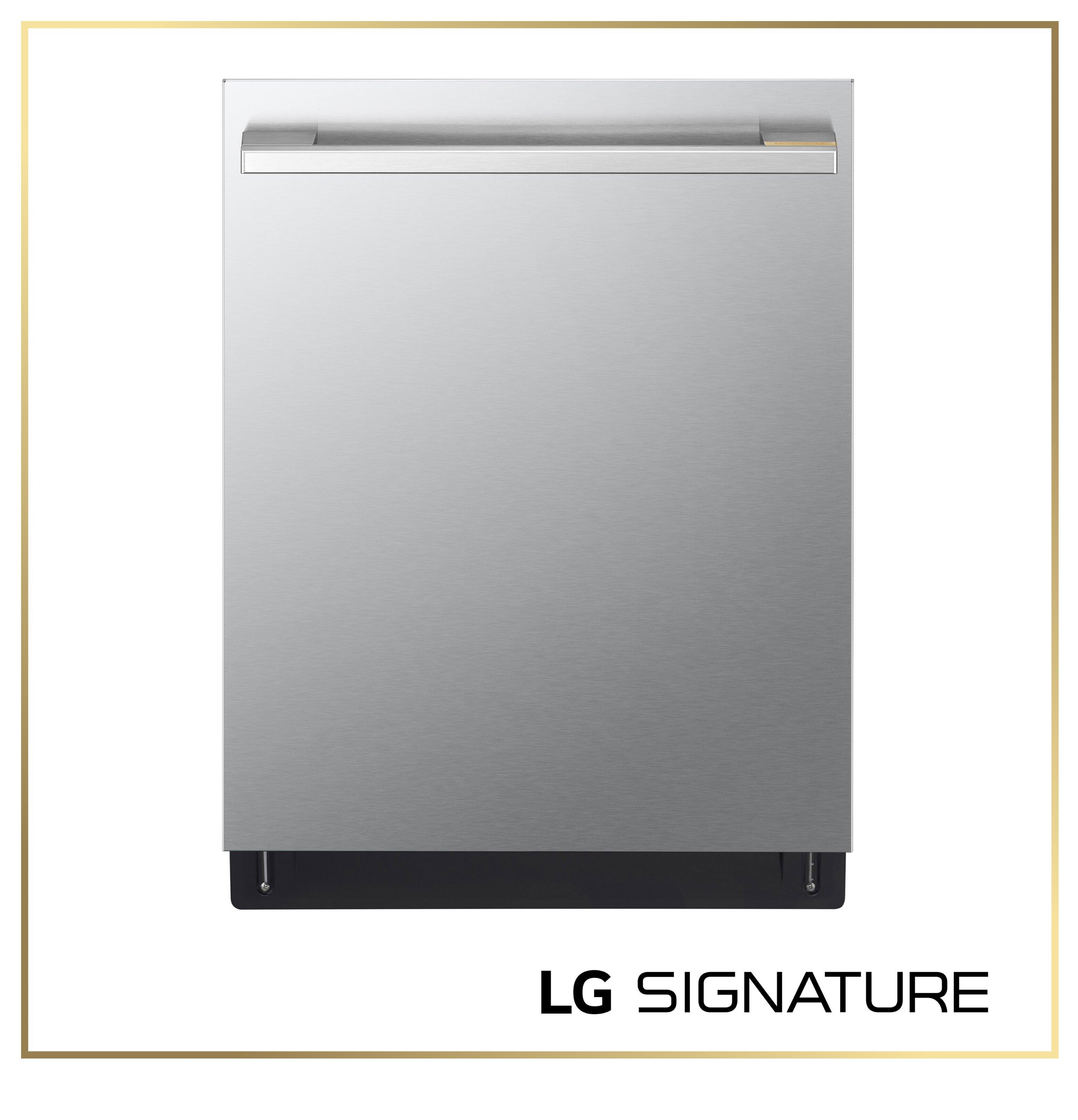 Angle. LG - SIGNATURE FlushFit 24" Top Control Smart Built-In Stainless Steel Tub Dishwasher with 3rd Rack, Quad Wash Pro, and 39dBA - PrintProof Stainless Steel.