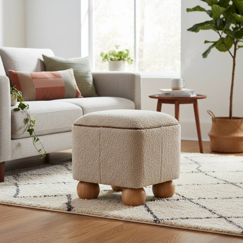 Angle. Artisan Furniture - Artisan Furniture Serenity Footstool with Ball Feet, Beige and Brown - Brown.