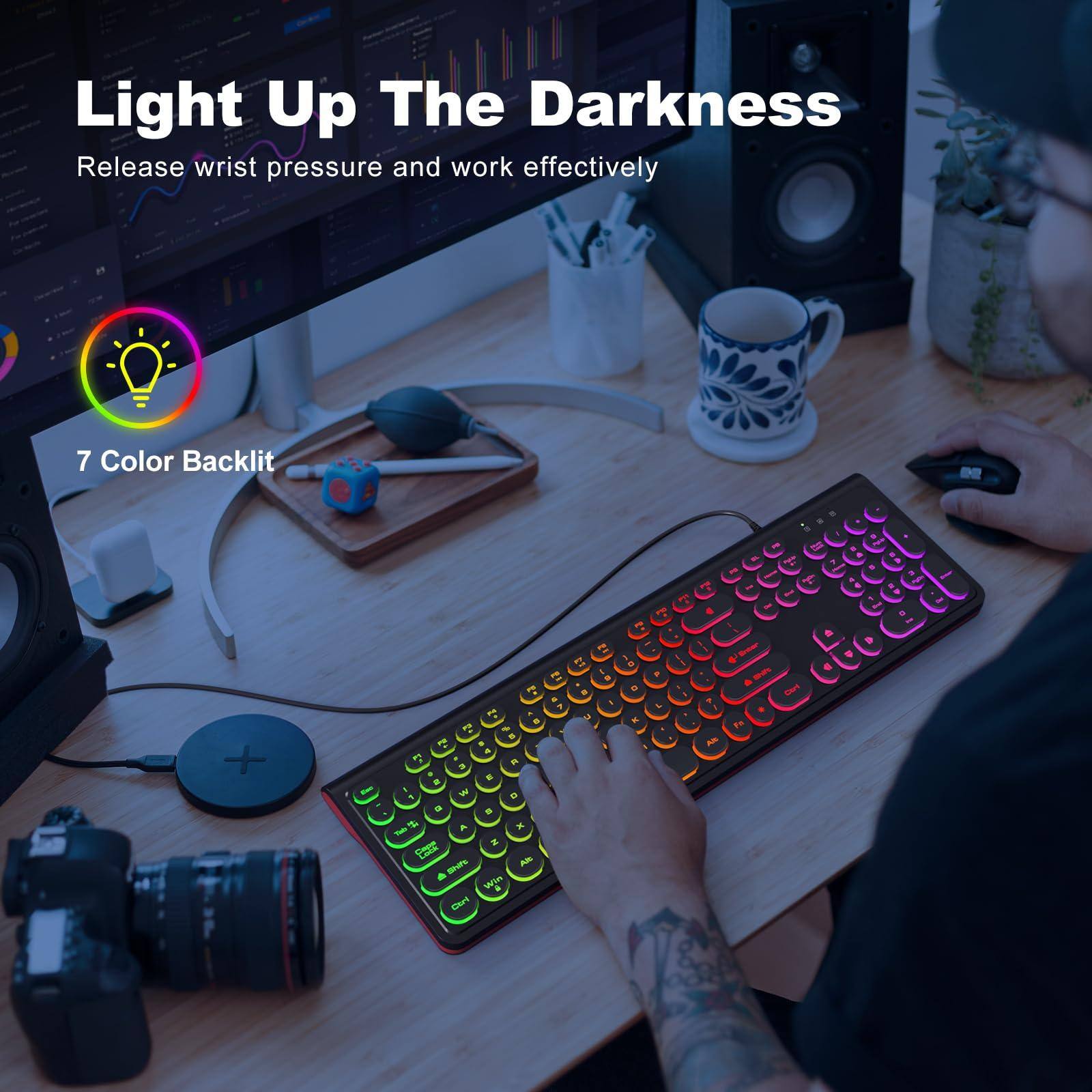 Light Up The Darkness  
Release wrist pressure and work effectively  

7 Color Backlit