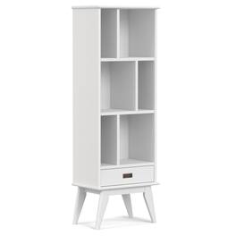 Simpli Home - Draper SOLID HARDWOOD 64 inch x 22 inch Mid Century Modern Bookcase and Storage Unit - White