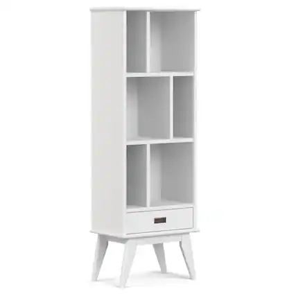 Front. Simpli Home - Draper SOLID HARDWOOD 64 inch x 22 inch Mid Century Modern Bookcase and Storage Unit in White - White.