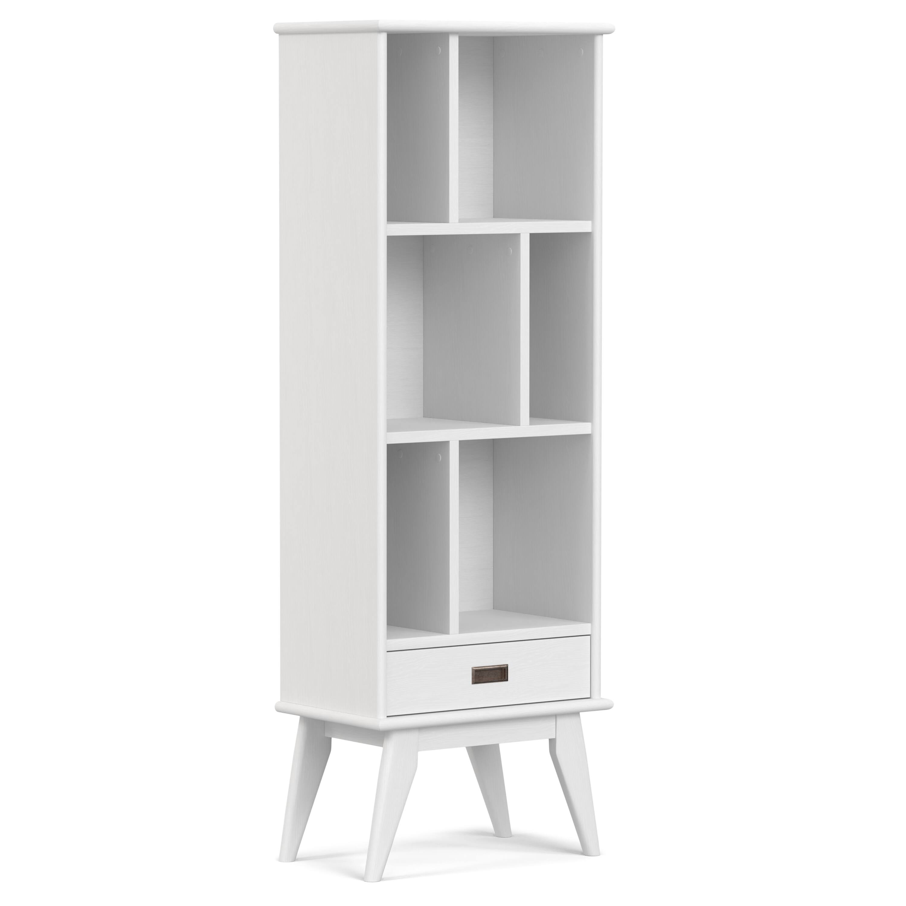 Front. Simpli Home - Draper SOLID HARDWOOD 64 inch x 22 inch Mid Century Modern Bookcase and Storage Unit in White - White.