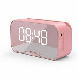 Frienhund - Bluetooth Alarm Clock Speaker with FM Radio, LED Mirror Display, Dual Alarm & Phone Stand - Pink