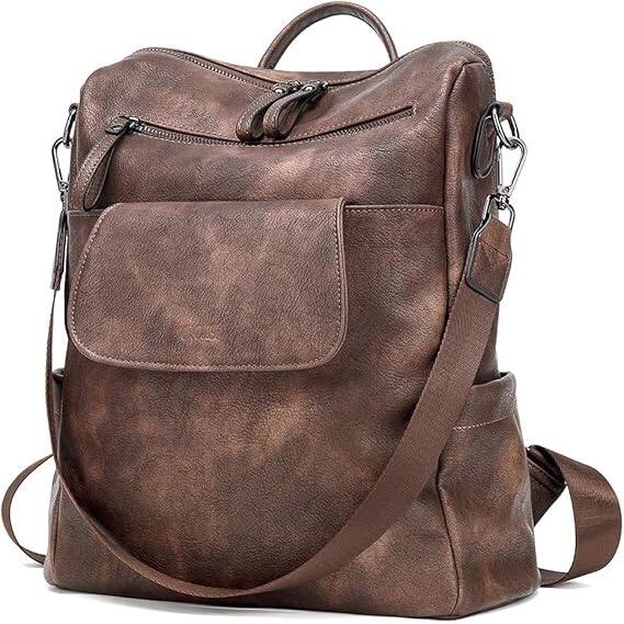 Front. Vulpecula Spade - Leather Backpack Purse for Women, Large Fashion Convertible Anti-theft, Travel Backpack Purses - 0-1 Two-toned Coffee.