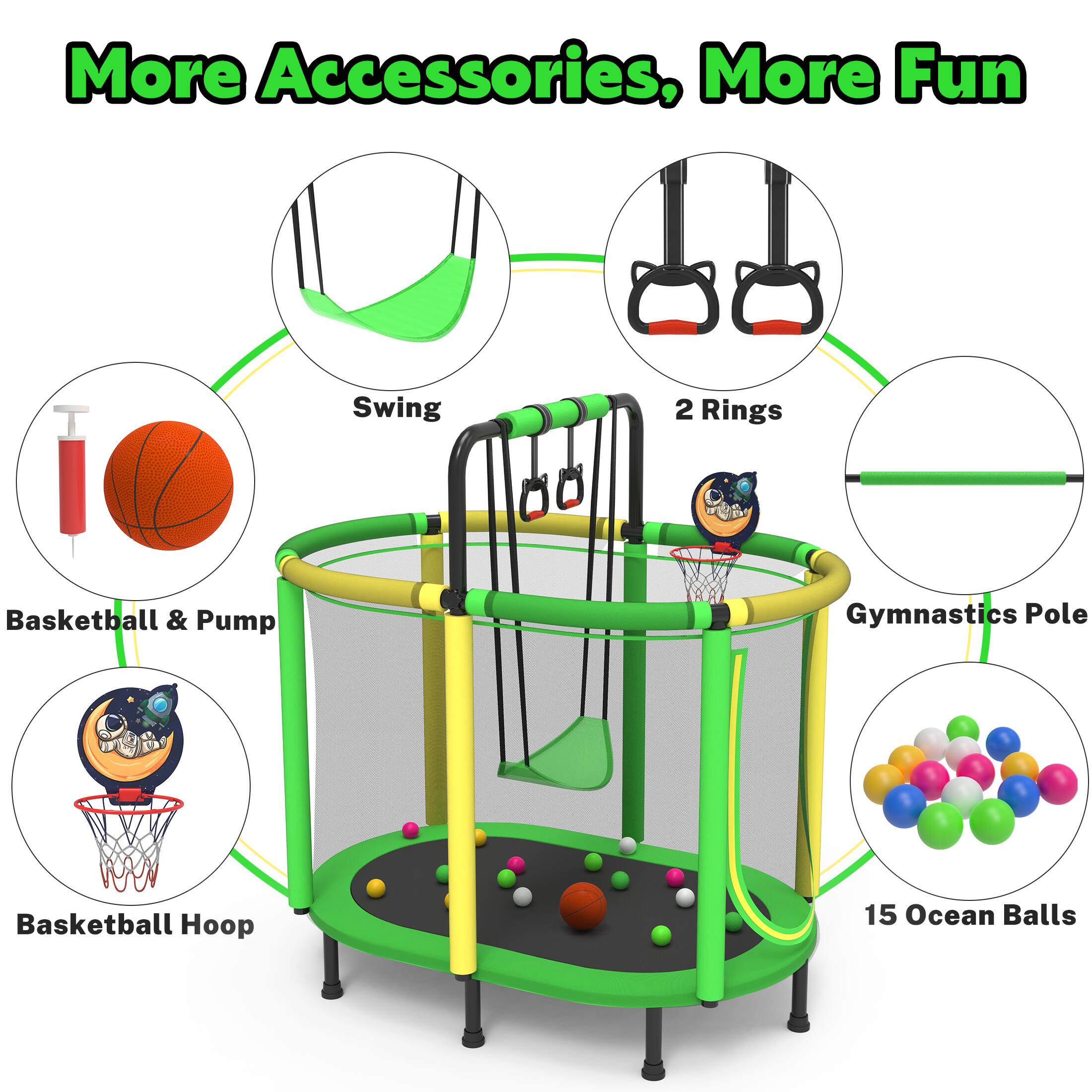 Segmart Toddler Trampoline with Enclosure Net, 60