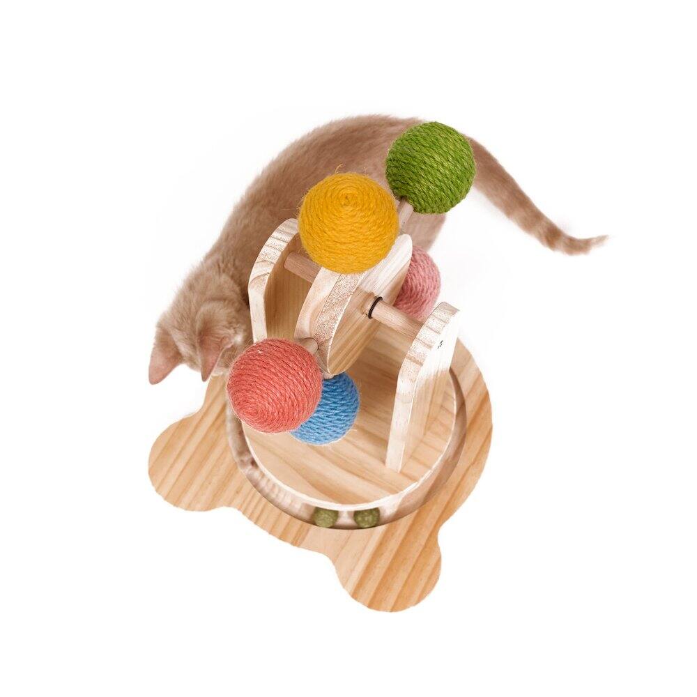 Left. Armarkat - Pinewood Ferris Wheel Cat Toy  Interactive Play Center - Beige.
