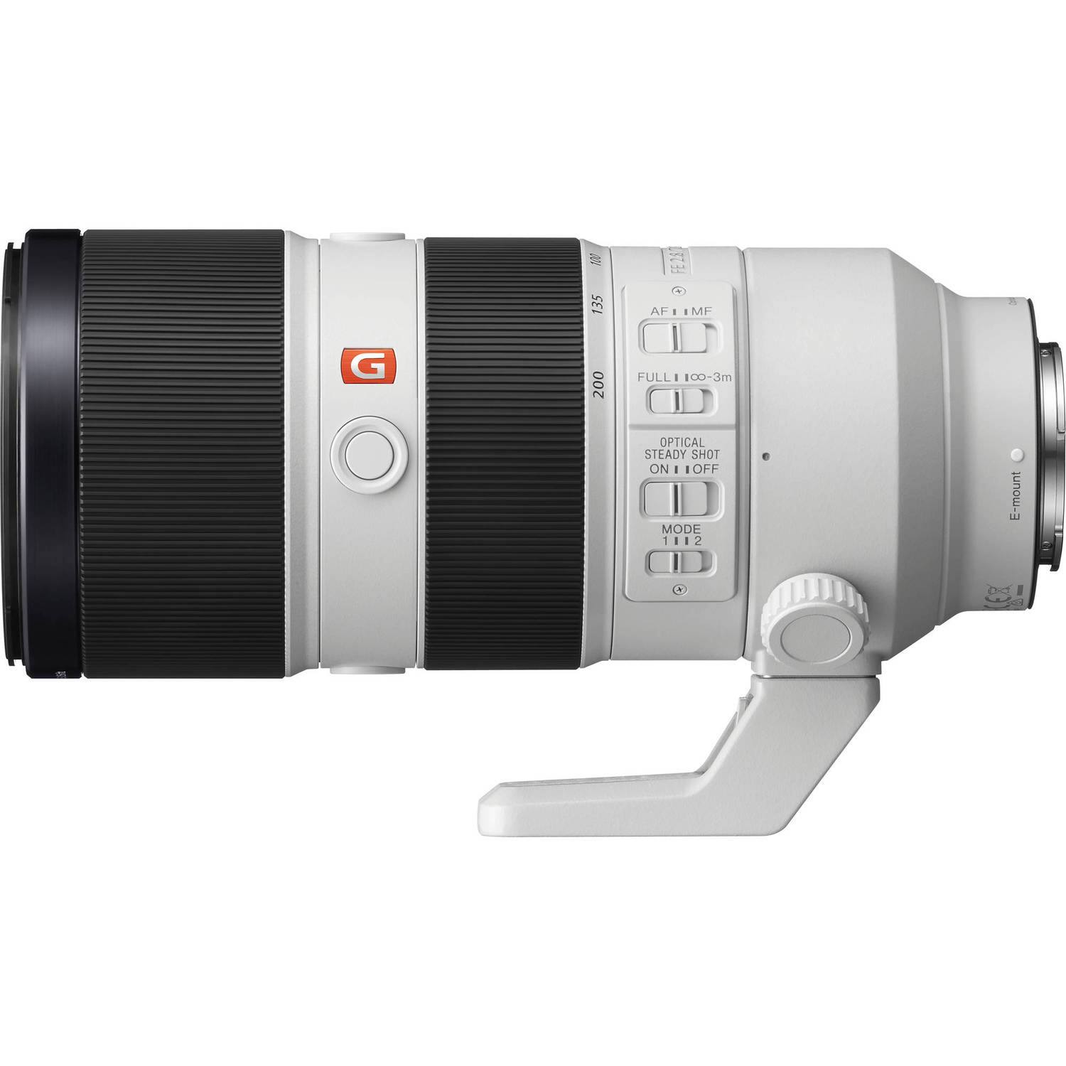 100 135  
FE 2.80 + AF MF  
G  
200  
FULL 100-3m OPTICAL STEADY SHOT ON/OFF MODE 1 1112  
E-mount