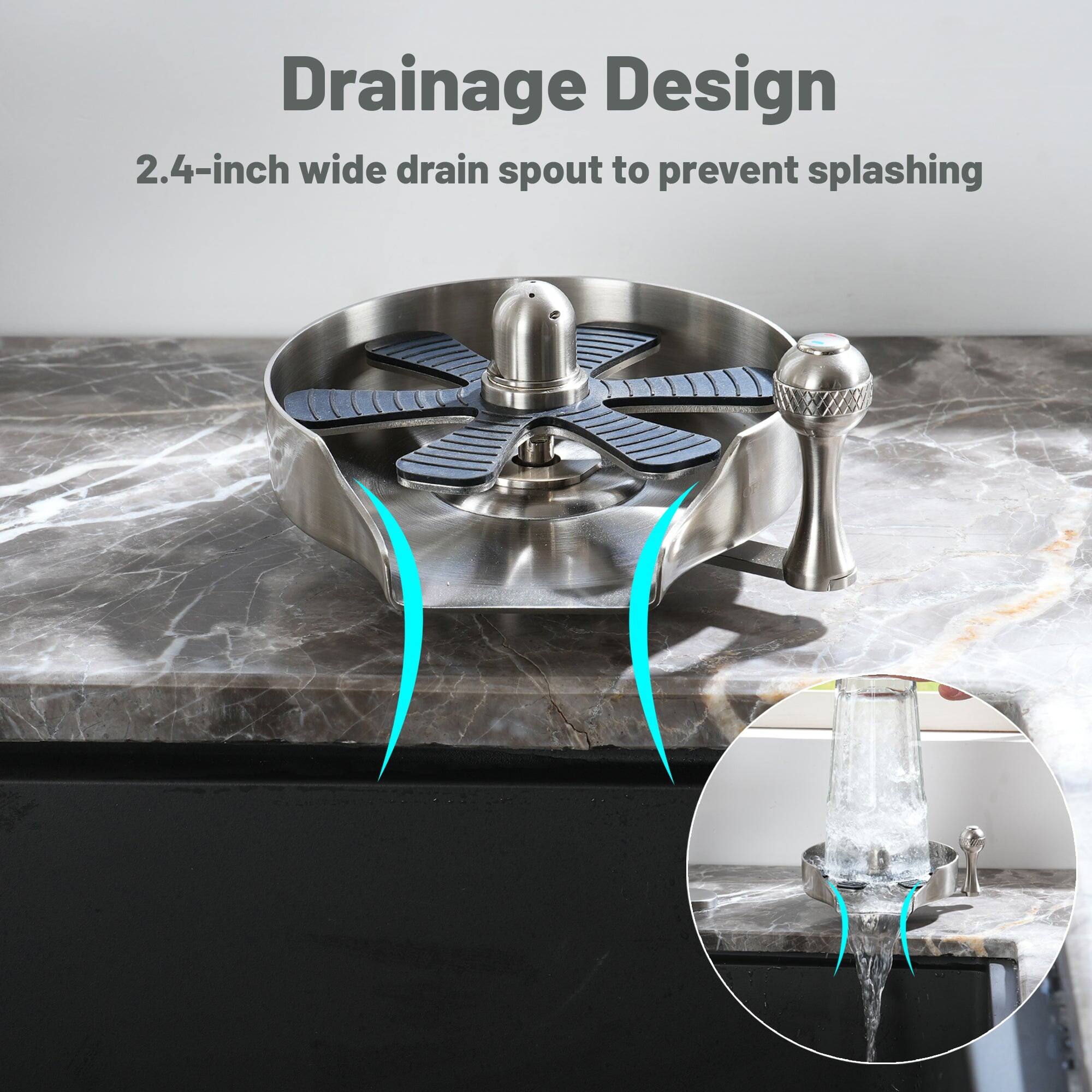 Drainage Design
2.4-inch wide drain spout to prevent splashing