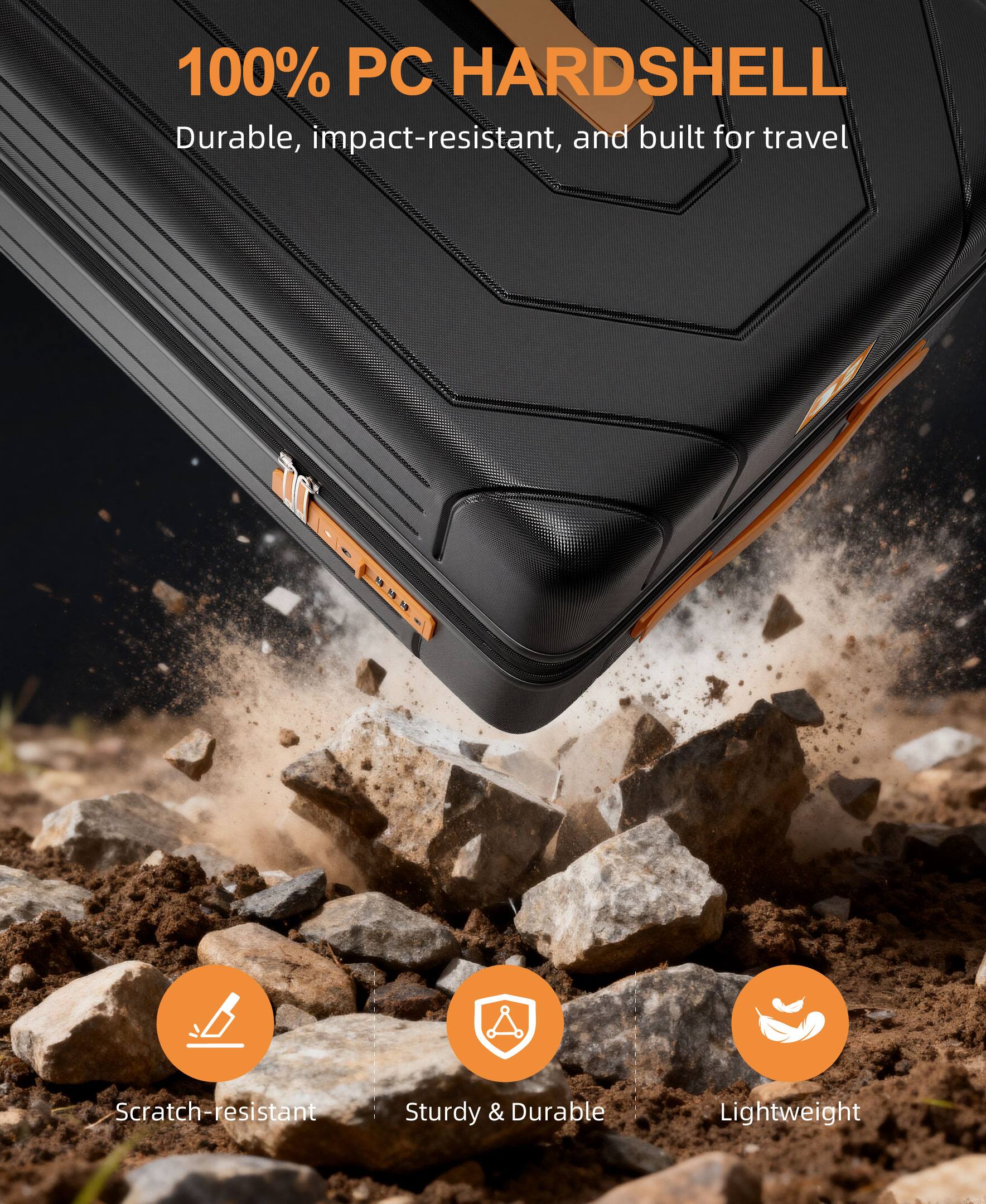 100% PC HARDSELL  
Durable, impact-resistant, and built for travel  

- Scratch-resistant  
- Sturdy & Durable  
- Lightweight