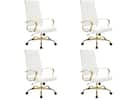 Front. LeisureMod - Set of 4 Benmar High-Back Leather Upholstered Swivel Executive Office Chair with Gold Accents, Adjustable, and Tilt - White.
