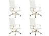 LeisureMod - Set of 4 Benmar High-Back Leather Upholstered Swivel Executive Office Chair with Gold Accents, Adjustable, and Tilt - White