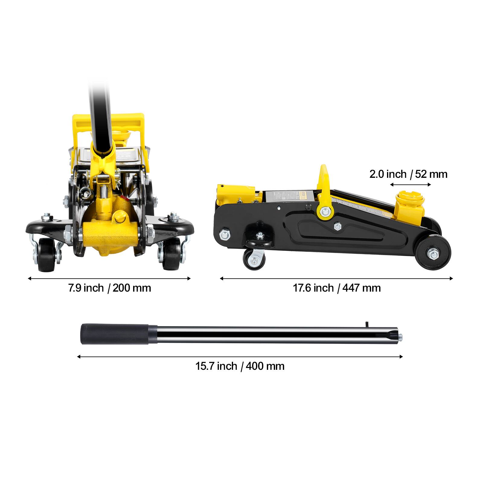 2.0 inch / 52 mm  
7.9 inch / 200 mm  
17.6 inch / 447 mm  
15.7 inch / 400 mm