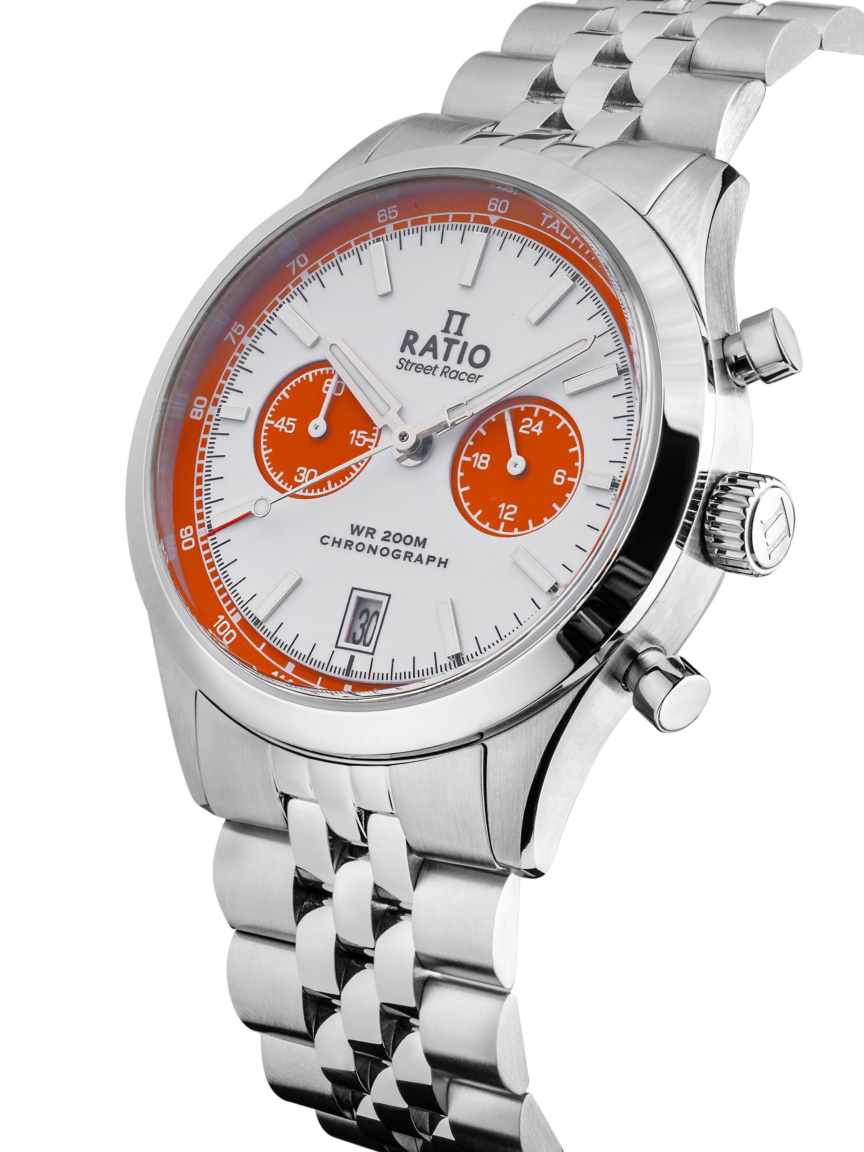 70 65 60 MJAT 75 80 90 100  
RATIO Street Racer  
60 45 24 15- 18 30 6 12  
WR 200M CHRONOGRAPH