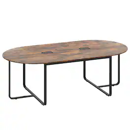 SlickBlue - Modern Oval Executive Table with Dual Cable Ports for Conference Rooms - Rustic Brown