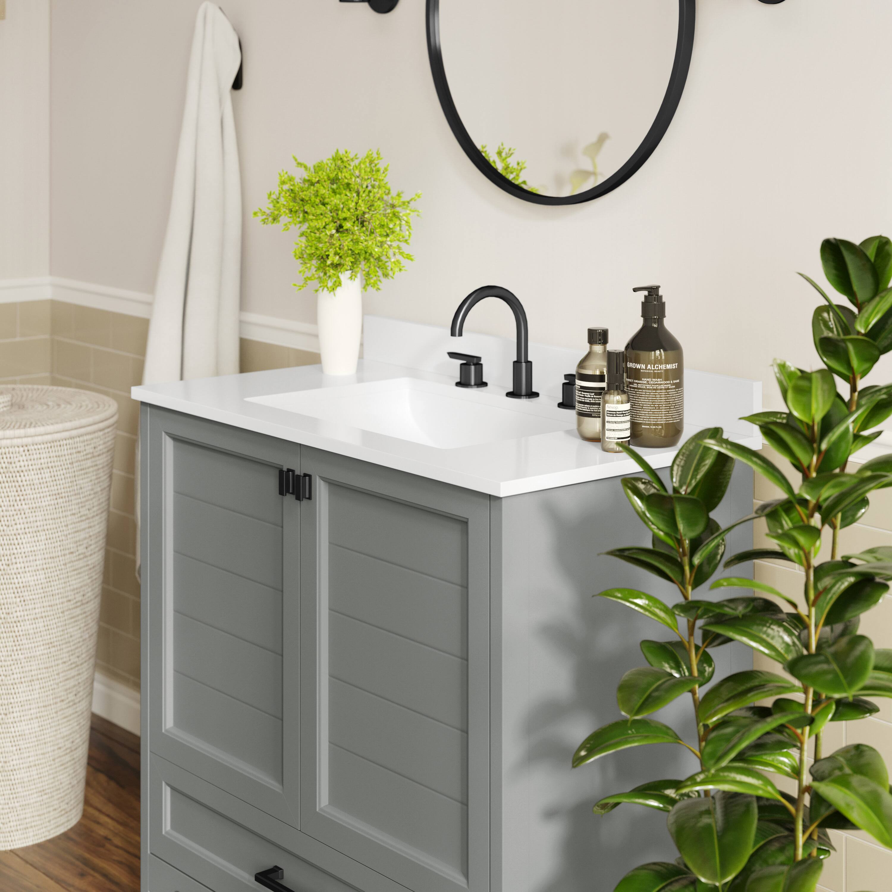 Alt View 3. Flash Furniture - Haven 36" Bathroom Vanity with Sink, Storage Cabinet with Black Hardware, Soft Close Doors and Bottom Drawer, Carrara Ma - Gray.