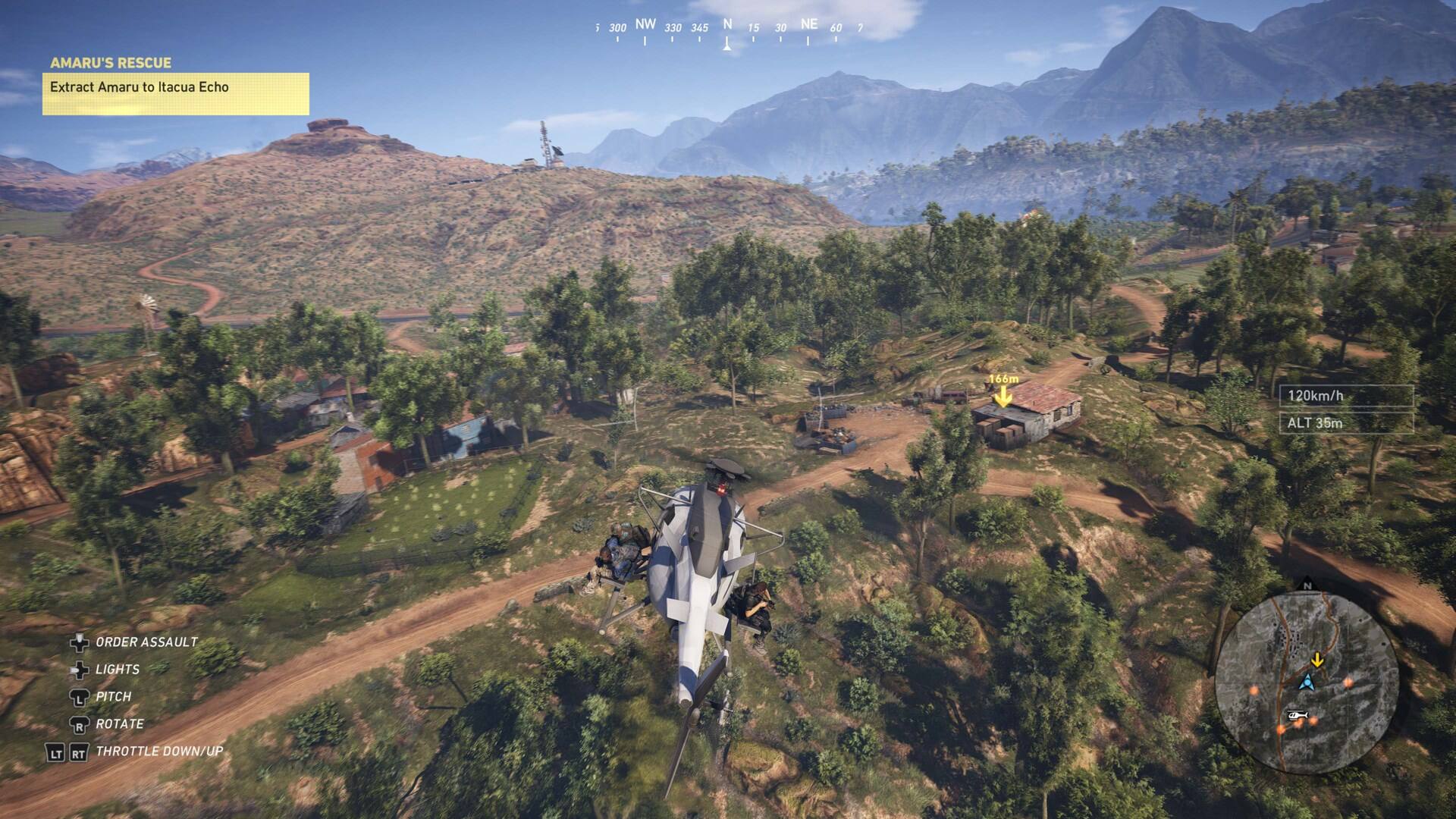 300 NW 330 345 - 1 1  
N  
15 1  
30 1  
NE 60 7  
AMARU'S RESCUE  
Extract Amaru to Itacua Echo  
166m  
120km/h  
ALT 35m  
ORDER ASSAULT  
LIGHTS  
PITCH  
R ROTATE  
LT  
RT THROTTLE DOWN/UP