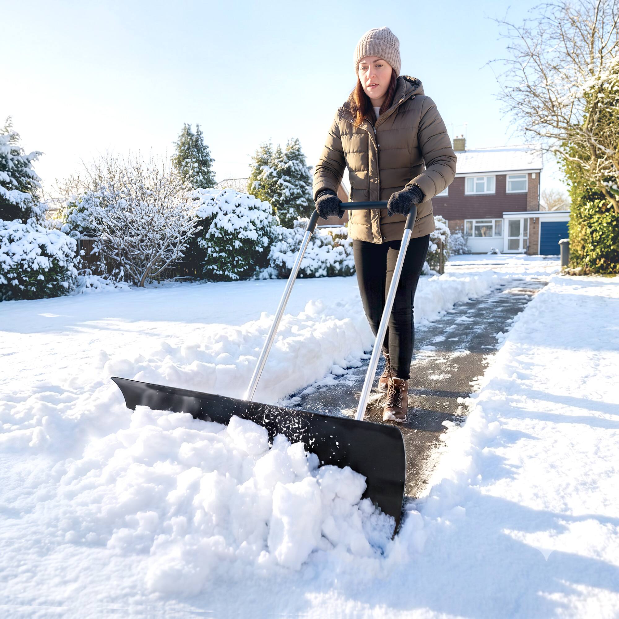Alt View 1. Outsunny - Extra Wide Snow Shovel with Wheels - Black.