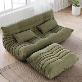 Acekool - Oversized Loveseat Bean Bag Couch with Ottoman, Premium Memory Foam Sofa for Adults, Tufted Design - Green