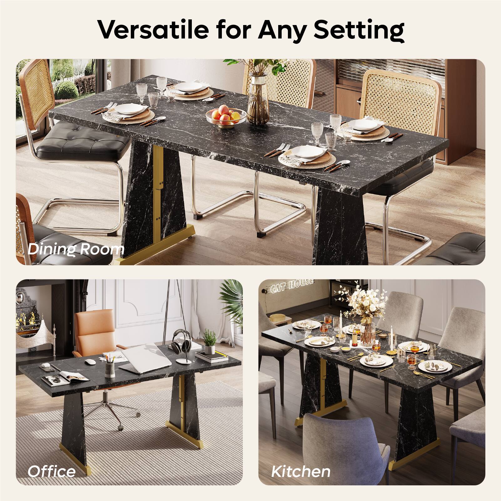 Bestier 70" Wooden Dining Table & Metal Kitchen Table Brown Computer