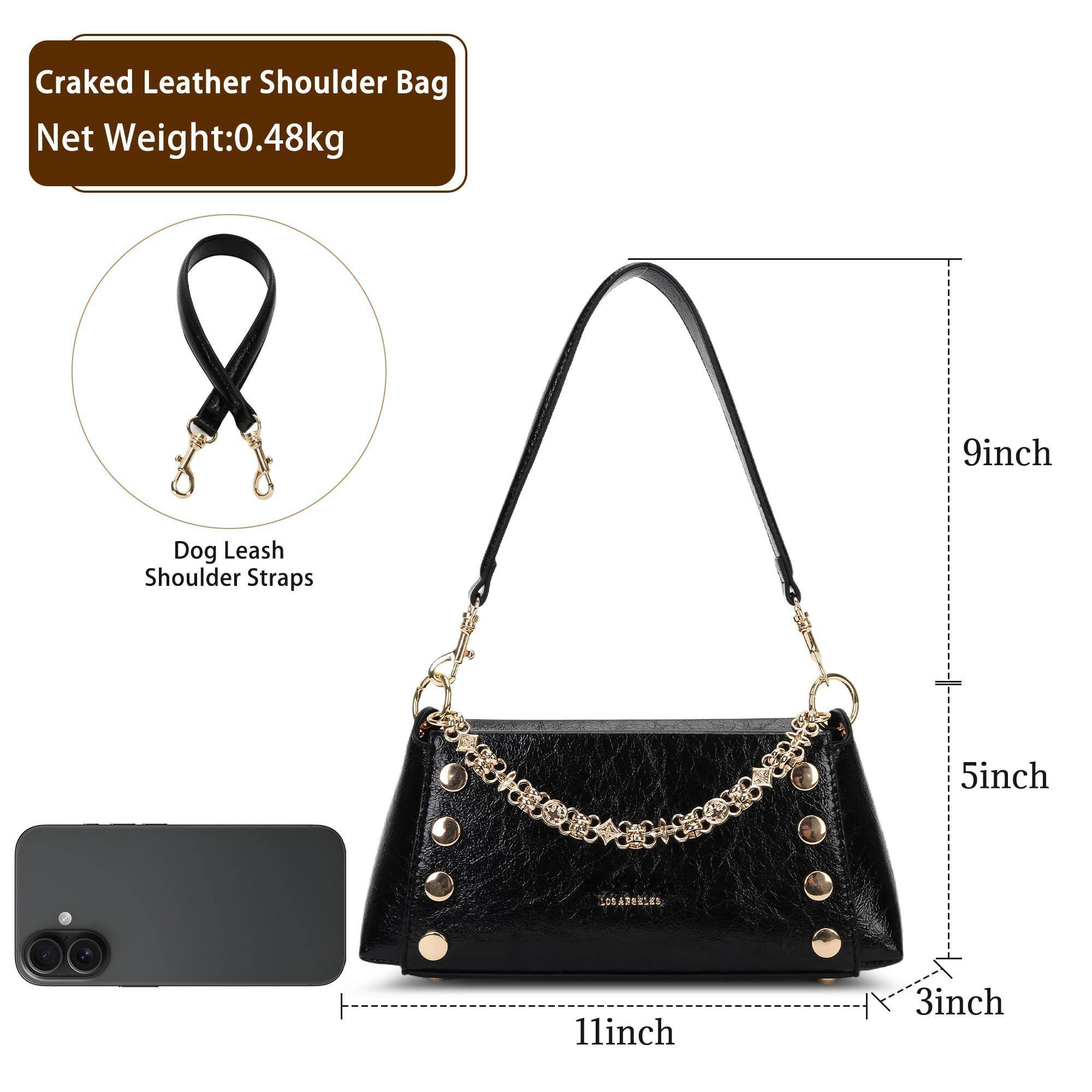Cracked Leather Shoulder Bag  
Net Weight: 0.48kg  

Dog Leash Shoulder Straps  

9inch  
5inch  
11inch  
3inch