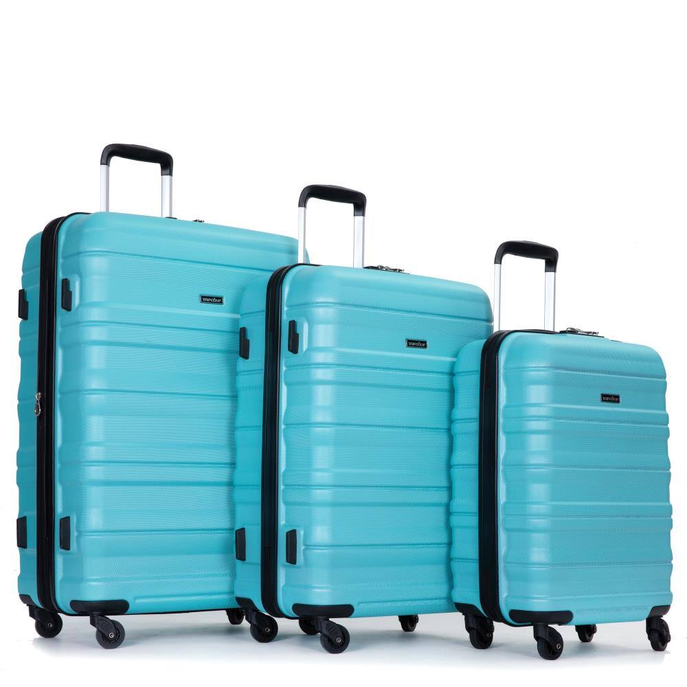Front. BreeBe - Expandable 3 Piece Luggage Sets PC Lightweight & Durable Suitcase with Spinner Wheels and TSA Lock - Aqua Blue.