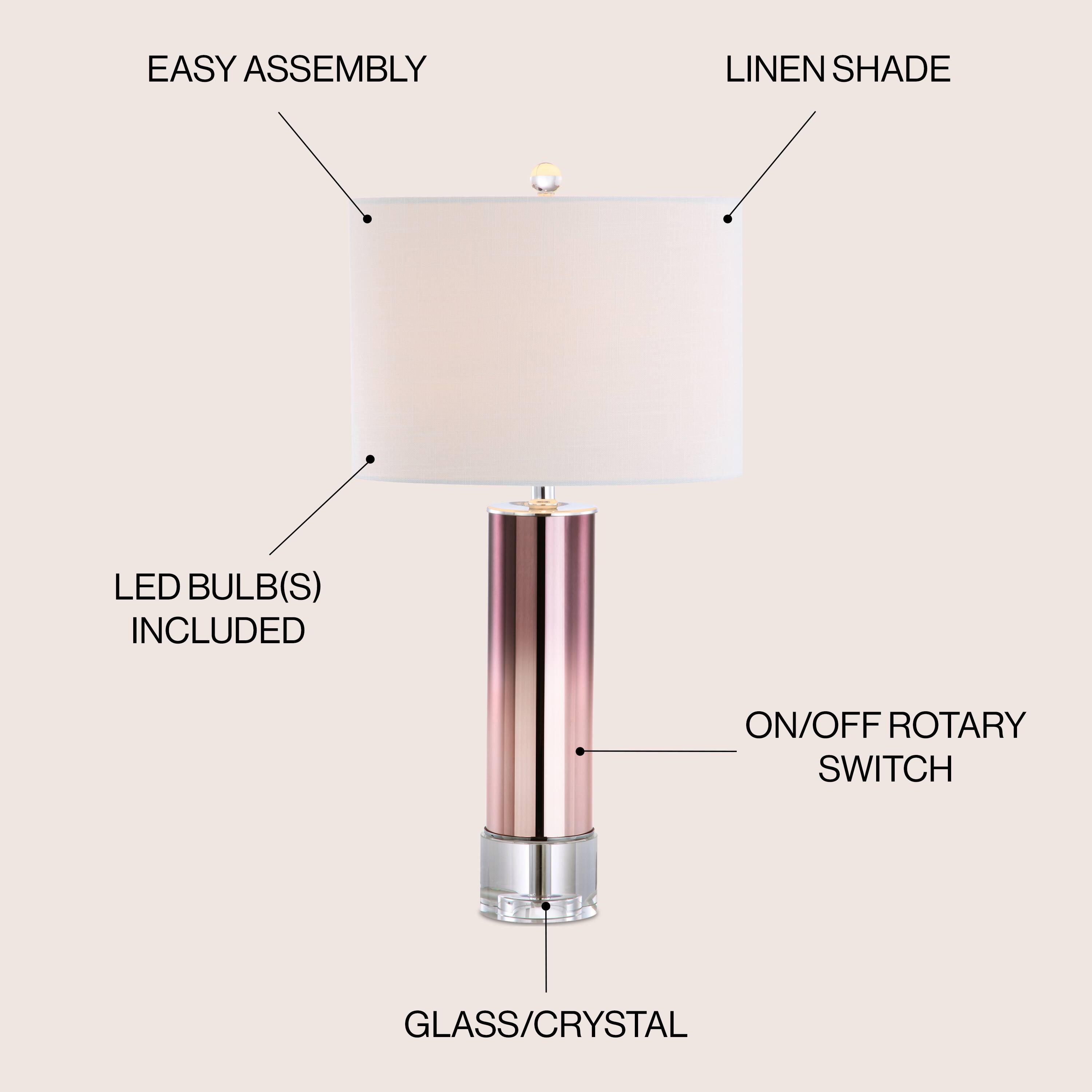EASY ASSEMBLY  
LINEN SHADE  
LED BULB(S) INCLUDED  
ON/OFF ROTARY SWITCH  
GLASS/CRYSTAL