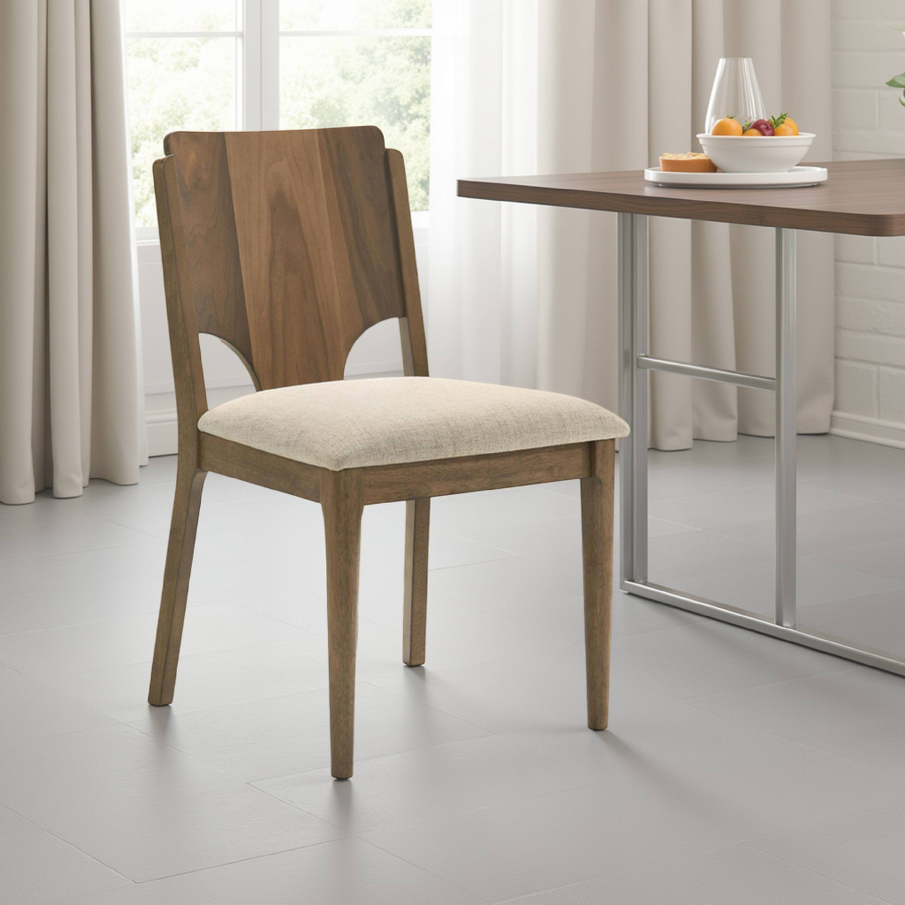 Alt View 5. Manhattan Lane - Billie Dining Chair Set of 2, Beige Fabric Seat, Brown Hardwood Frame - Brown, Beige.